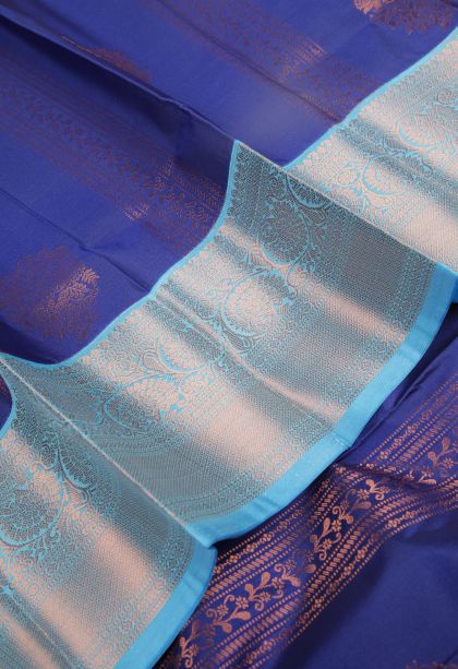 Admiral Blue Visiri Madippu Silk Sarees with Copper Zari Stripes