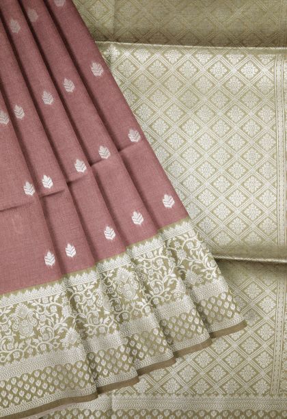 Tawny Brown Tussar Saree with Bronze Zari Buttis (small Dots Or Motifs)