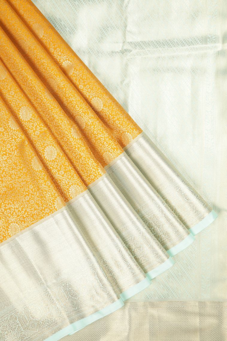Lemon Yellow Samudrika Pattu with Copper Zari Floral Patterns view 1