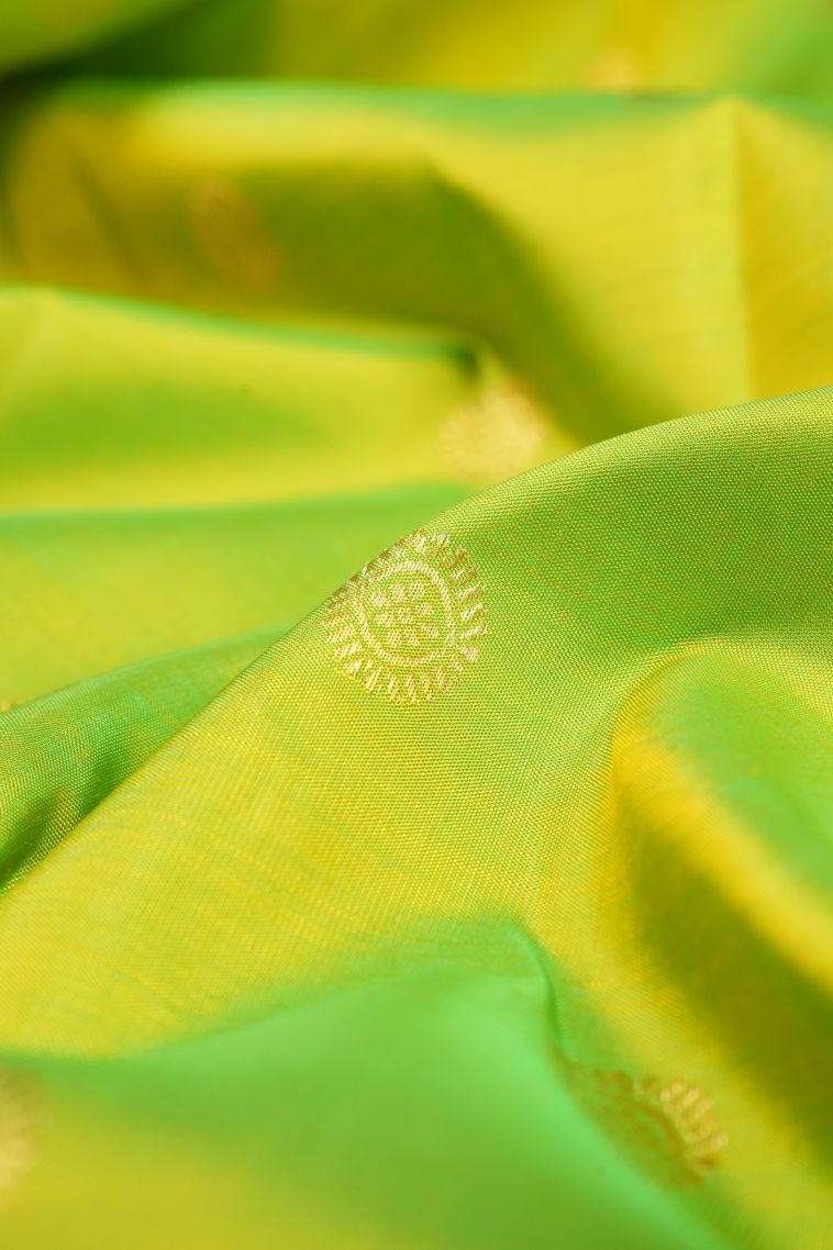Chartreuse Green Kanchipuram Silk Sarees with Gold Zari Buttis (small Dots Or Motifs) view 4