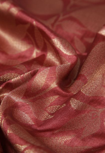 Rouge Pink Tussar Saree with Gold Zari Floral Patterns