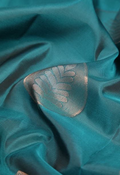 Cerulean Blue Soft Silk Saree with Copper Zari Buttis (small Dots Or Motifs)