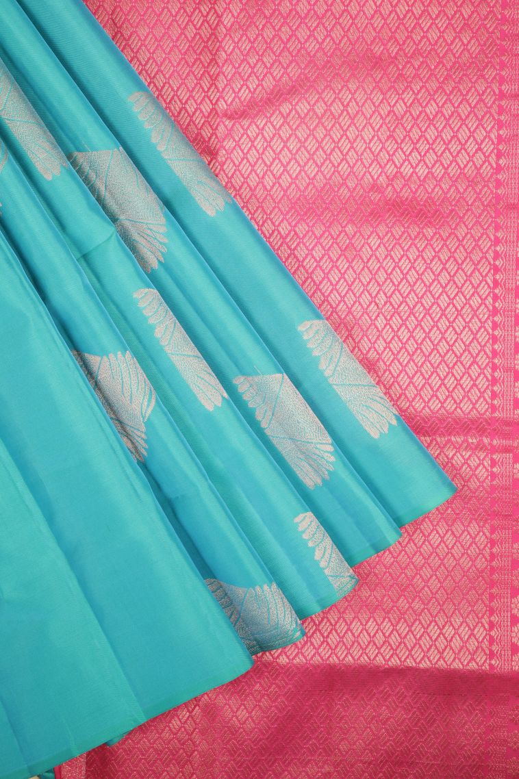Arctic Blue Soft Silk Saree with Copper Zari Buttis (small Dots Or Motifs) view 1