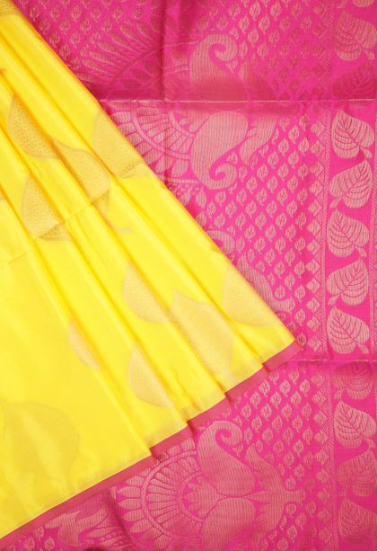 Lemon Yellow Soft Silk Saree with Copper Zari Buttis (small Dots Or Motifs)