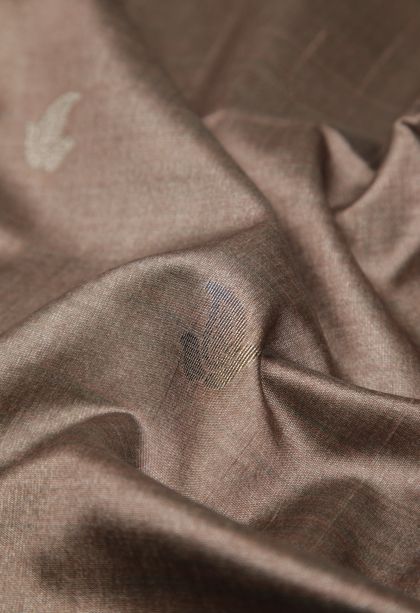 Peanut Brown Tussar Saree with Bronze Zari Buttis (small Dots Or Motifs)