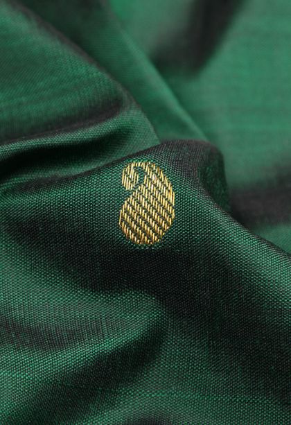 Bottle Green Kanchipuram Silk Sarees with Gold Zari Buttis (small Dots Or Motifs)