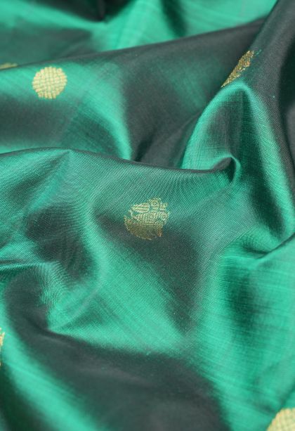 Basil Green Kanchipuram Silk Sarees with Gold Zari Buttis (small Dots Or Motifs)