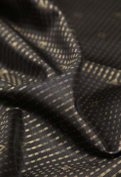 Asphalt Black Tussar Saree with Gold Zari Stripes