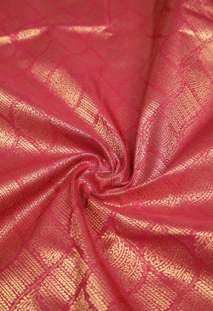 Apple Red Samudrika Pattu with Copper Zari Floral Patterns