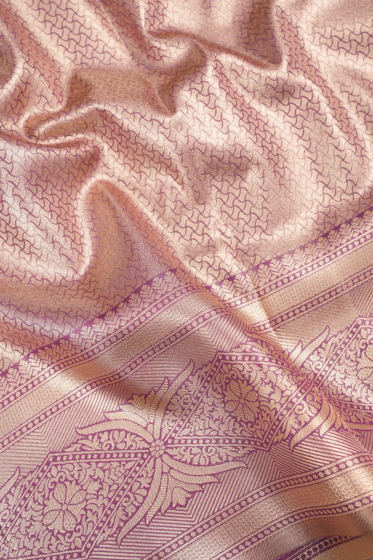 Lilac Purple Tissue Silk Sarees with Copper Zari Floral Patterns view 3