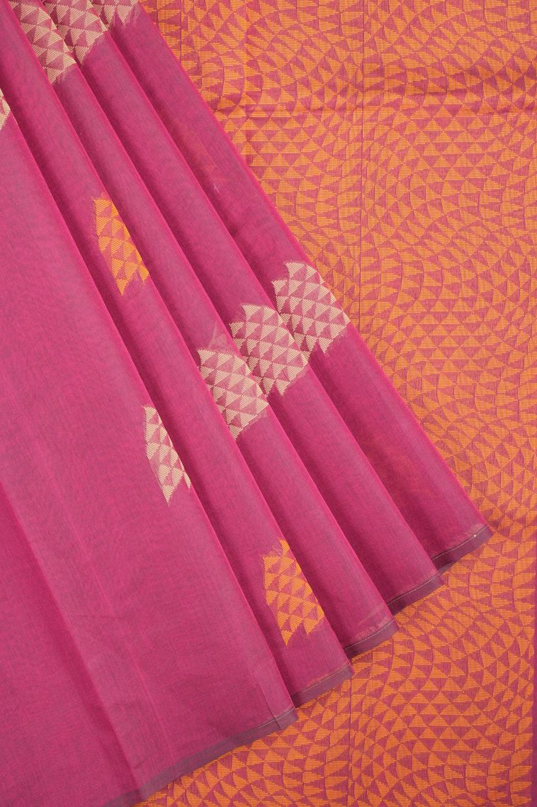 Magenta Purple Kovai Cotton Sarees with Without Zari Zari Buttis (small Dots Or Motifs) view 1