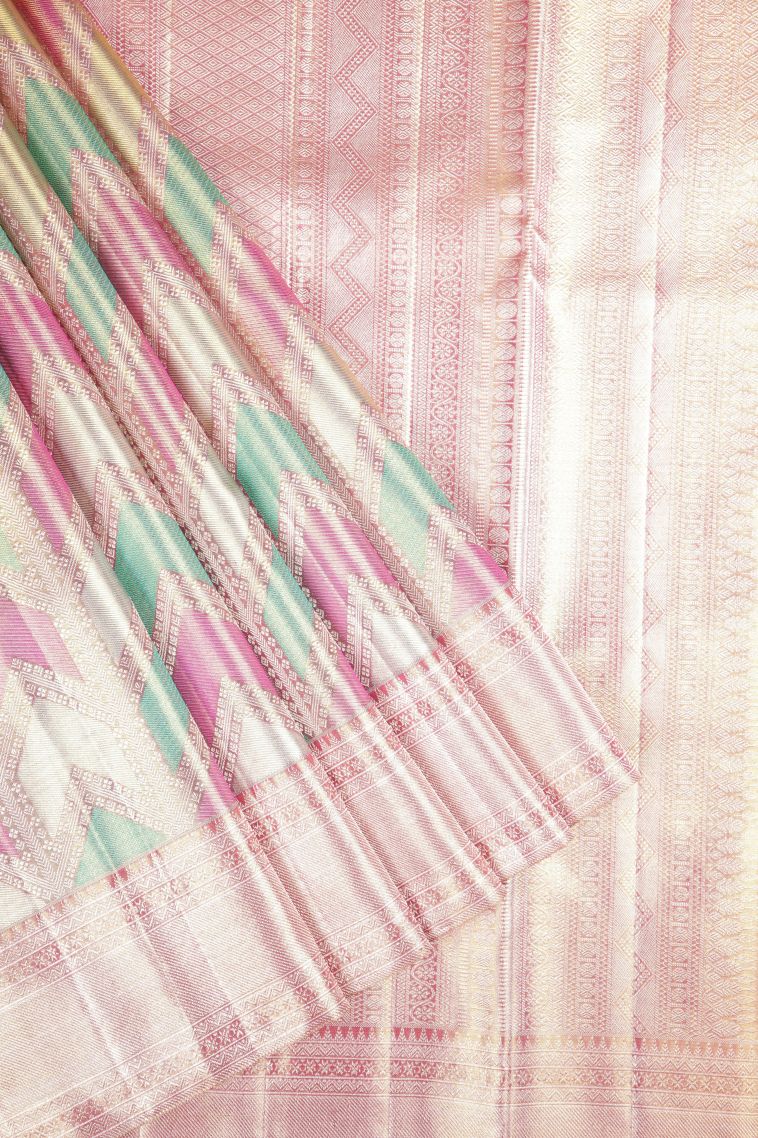 Gold Kanchipuram Silk Sarees with Gold Zari Geometric Shapes view 1