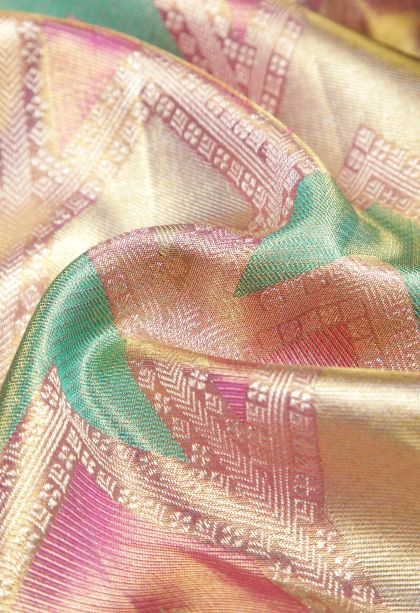 Gold Kanchipuram Silk Sarees with Gold Zari Geometric Shapes