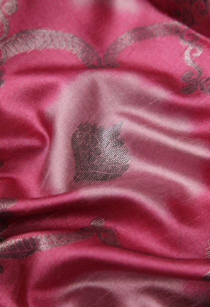 Peach Pink Tussar Saree with Bronze Zari Floral Patterns
