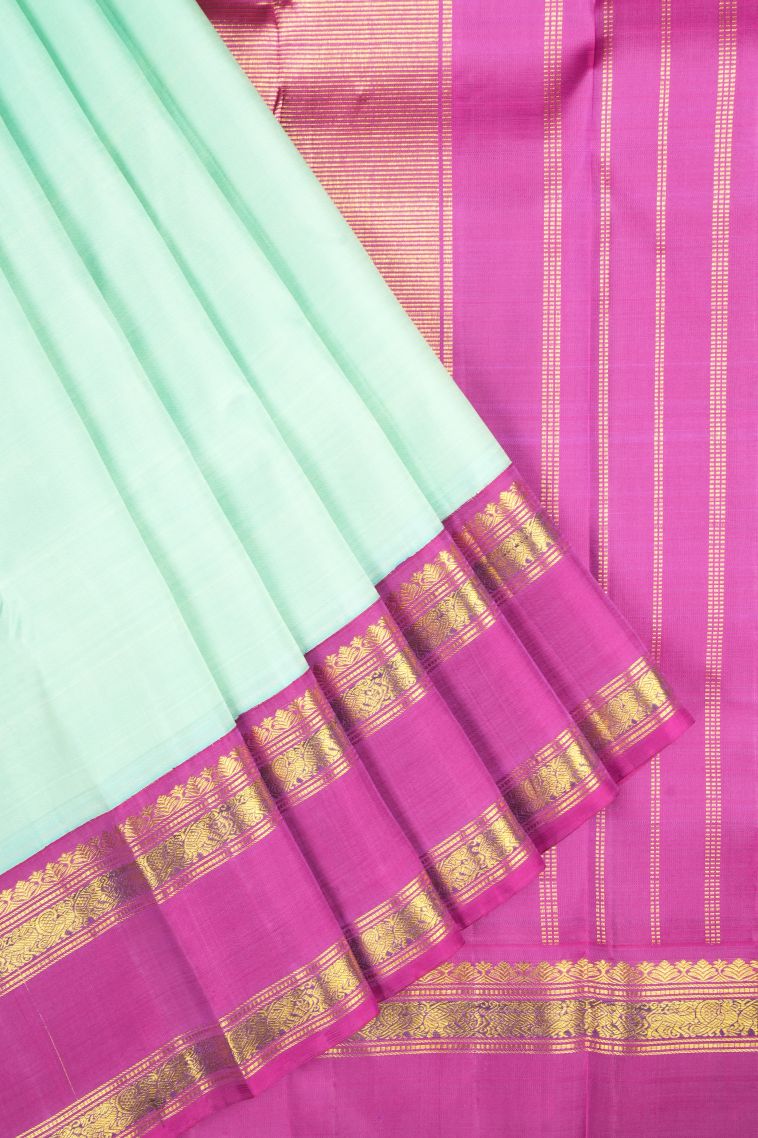 Arctic Blue Kanchipuram Silk Sarees with Without Zari Zari Plain view 1