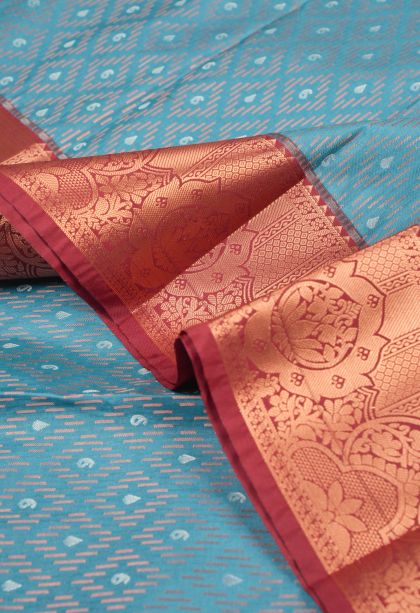 Cerulean Blue Visiri Madippu Silk Sarees with Copper Zari Stripes