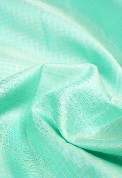 Arctic Blue Kanchipuram Silk Sarees with Gold Zari Checks