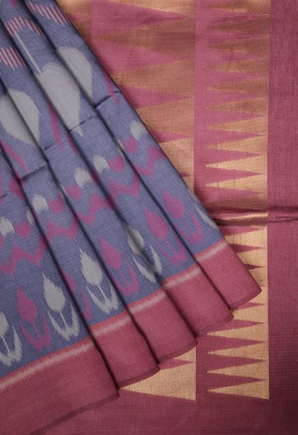 Heather Purple Tussar Saree with Bronze Zari Geometric Shapes