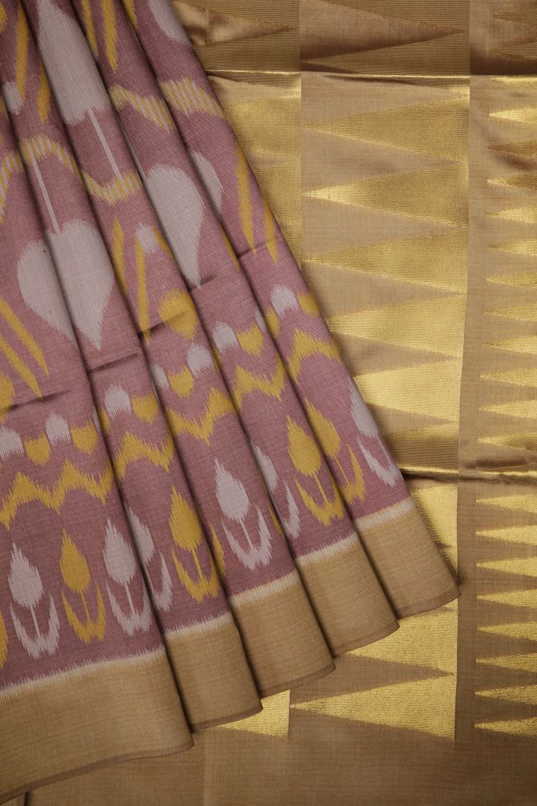 Rosewood Pink Tussar Saree with Without Zari Zari Geometric Shapes view 1