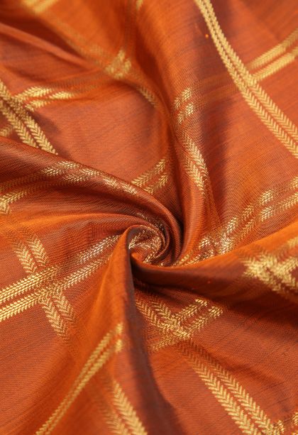 Bronze Orange Kanchipuram Silk Sarees with Gold Zari Checks