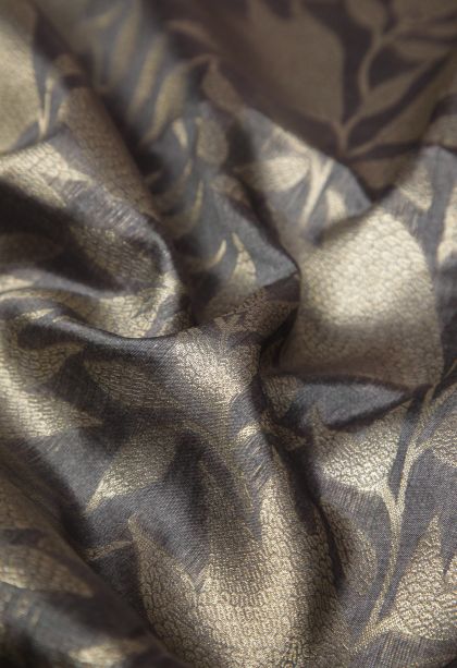 Charcoal Black Tussar Saree with Gold Zari Floral Patterns