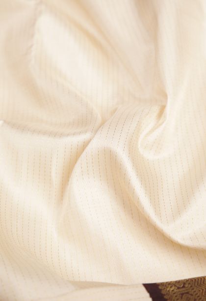Frost White Kanchipuram Silk Sarees with Gold Zari Stripes