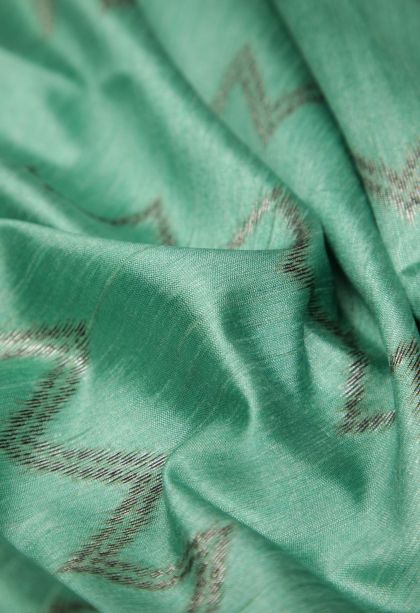 Arctic Blue Tussar Saree with Bronze Zari Stripes
