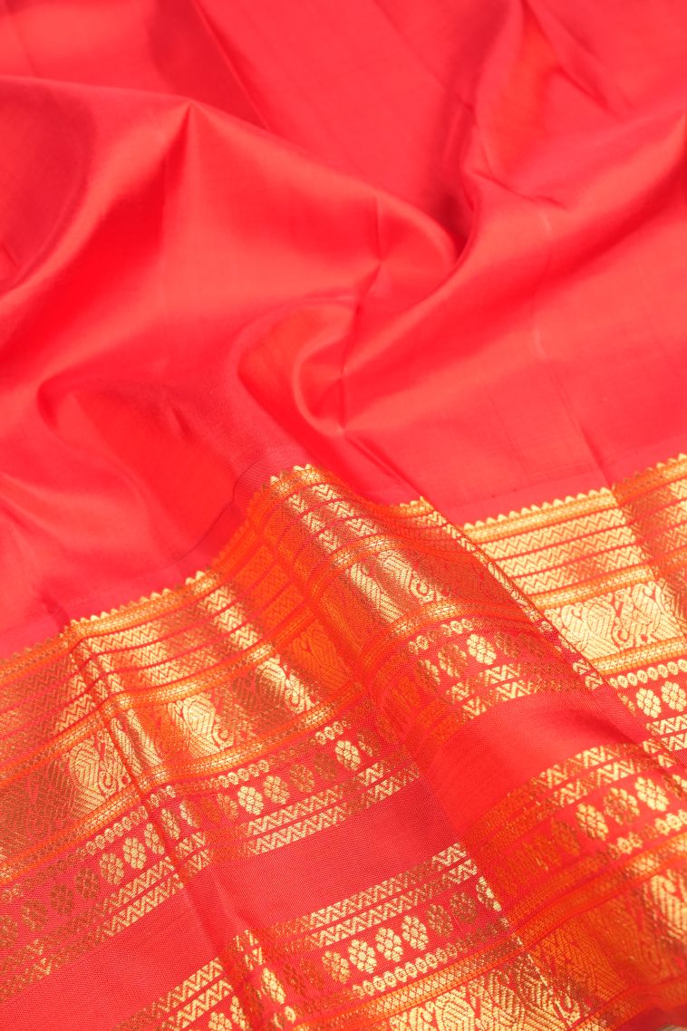 Cream White Kanchipuram Silk Sarees with Gold Zari Stripes view 3