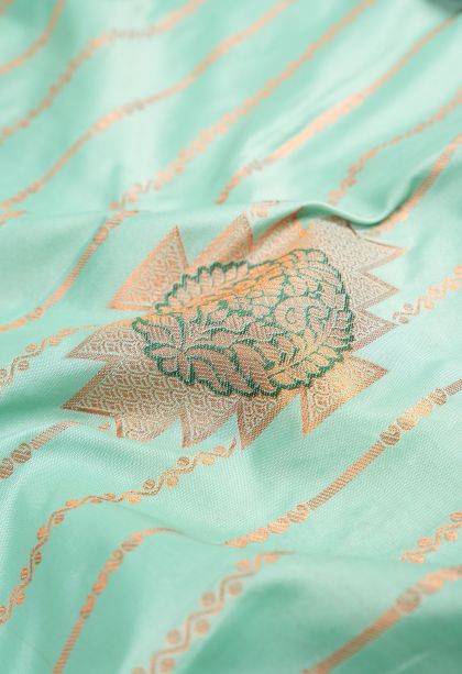 Arctic Blue Visiri Madippu Silk Sarees with Copper Zari Stripes