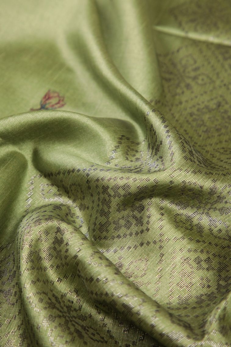 Moccon Green Tussar Saree with Bronze Zari Stripes view 4