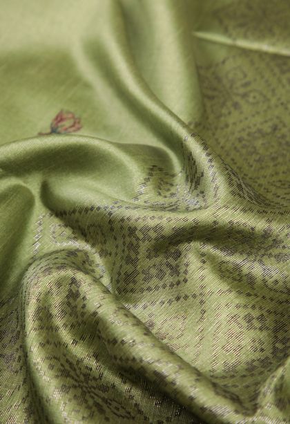 Moccon Green Tussar Saree with Bronze Zari Stripes