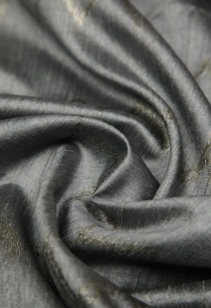 Gray Black Tussar Saree with Bronze Zari Buttis (small Dots Or Motifs)