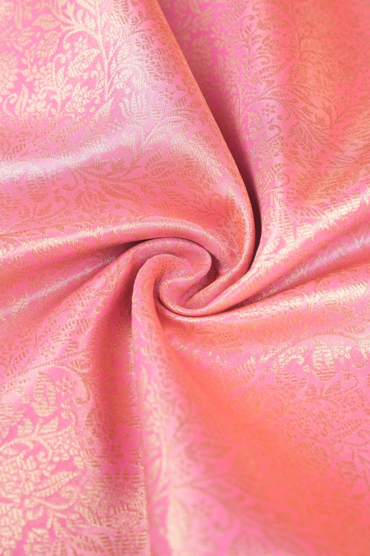 Rose Pink Tissue Silk Sarees with Copper Zari Floral Patterns view 4