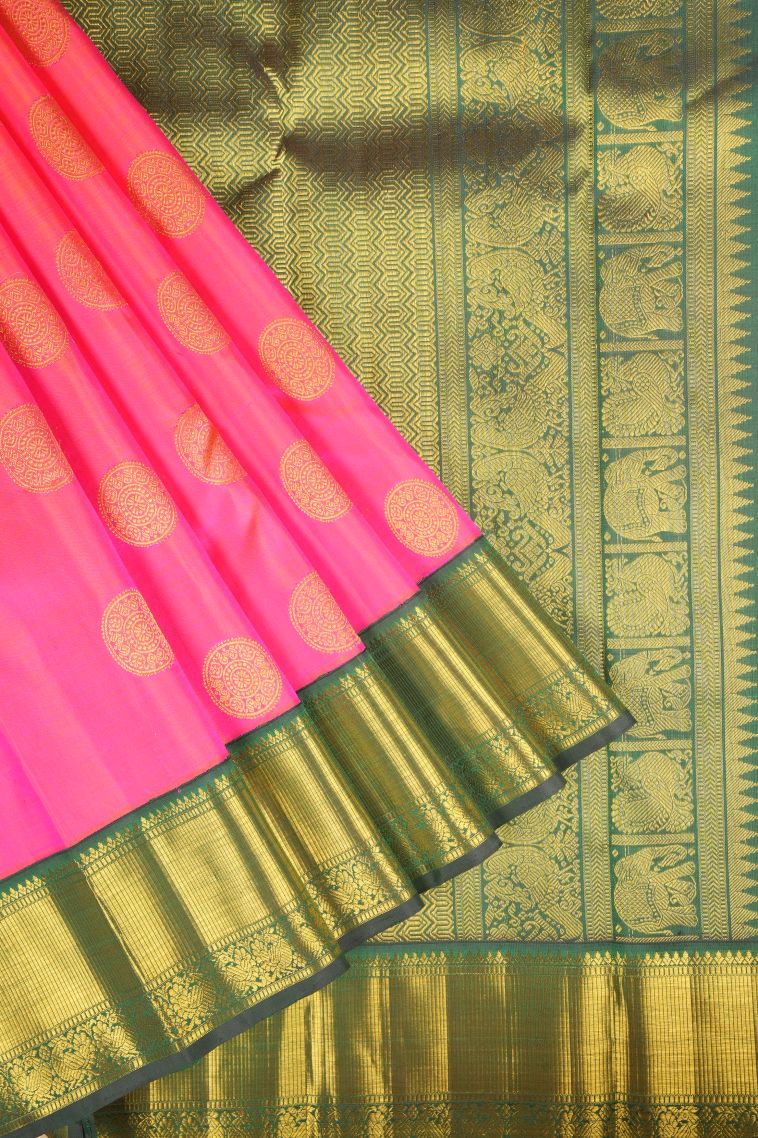 Strawberry Pink Kanchipuram Silk Sarees with Gold Zari Buttis (small Dots Or Motifs) view 1