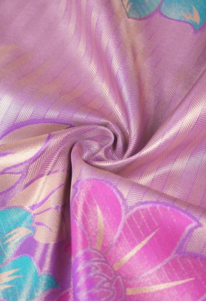 Lilac Purple Tissue Silk Sarees with Copper Zari Floral Patterns