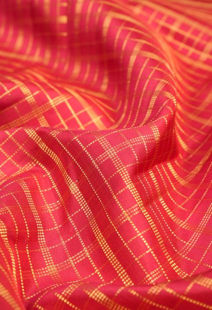 Candy Red Kanchipuram Silk Sarees with Gold Zari Checks