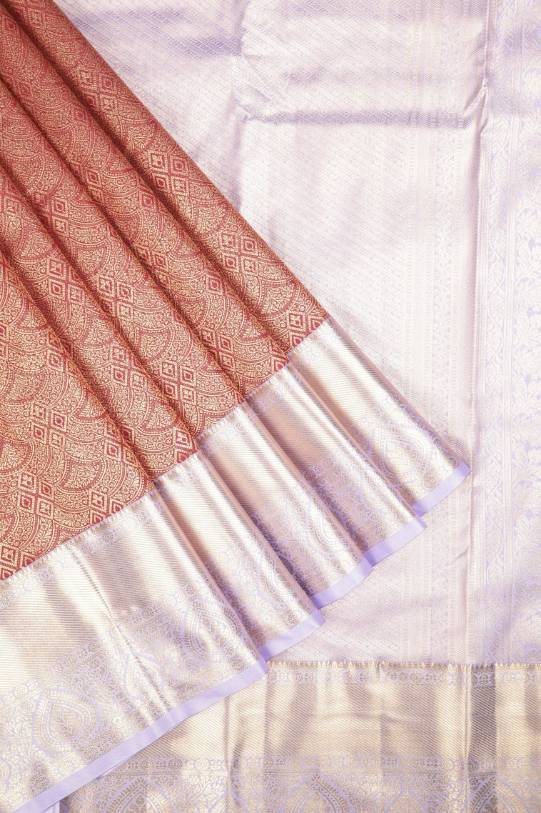 Apple Red Samudrika Pattu with Copper Zari Floral Patterns view 1