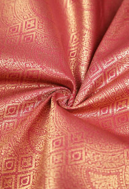 Apple Red Samudrika Pattu with Copper Zari Floral Patterns