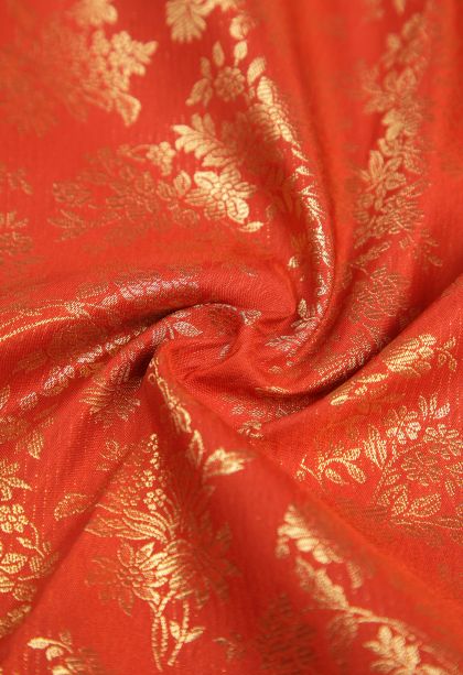 Candy Orange Samudrika Pattu with Copper Zari Floral Patterns