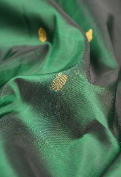 Bottle Green Kanchipuram Silk Sarees with Gold Zari Buttis (small Dots Or Motifs)