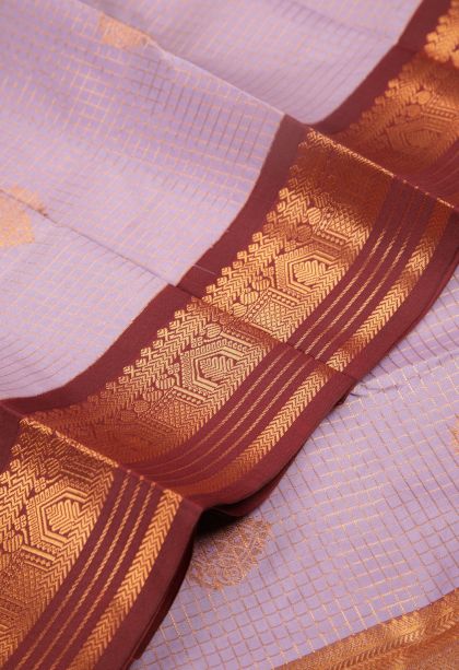 Lavender Purple Visiri Madippu Silk Sarees with Copper Zari Checks