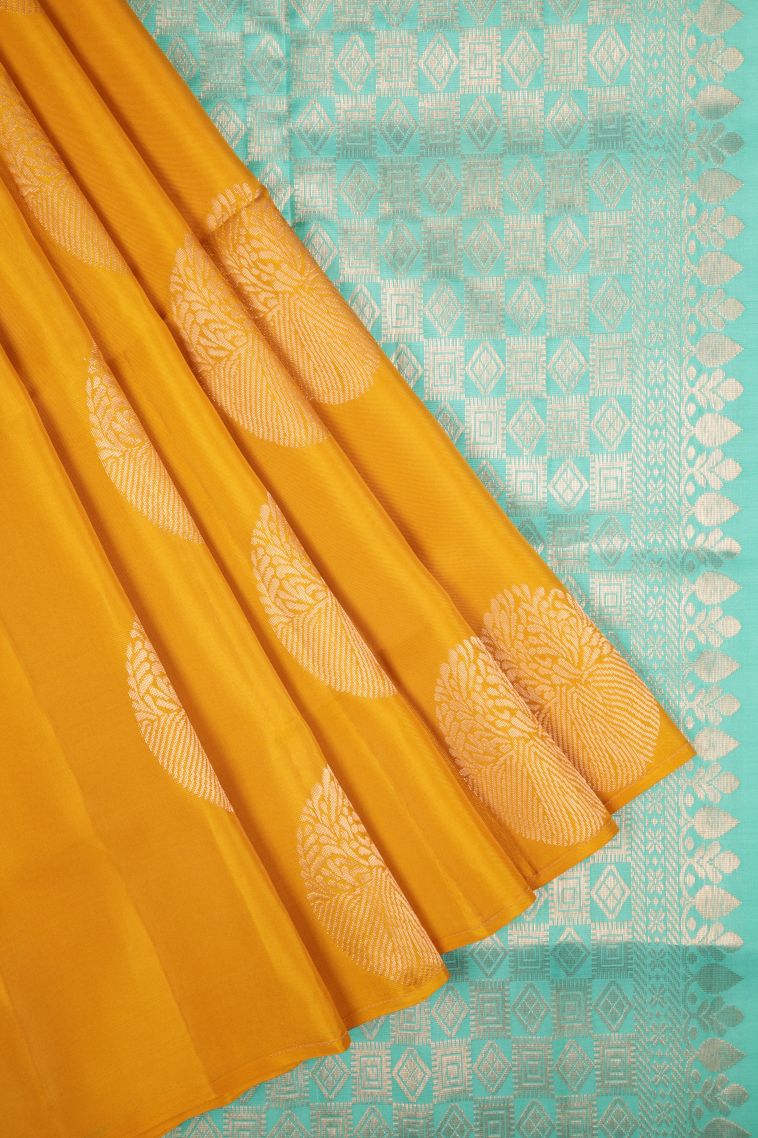 Gold Soft Silk Saree with Copper Zari Buttis (small Dots Or Motifs) view 1