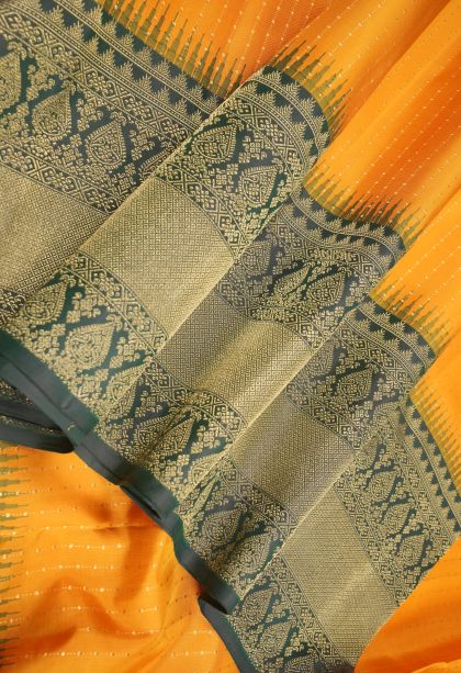 Gold Kanchipuram Silk Sarees with Gold Zari Stripes