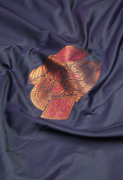 Navy Blue Visiri Madippu Silk Sarees with Copper Zari Buttis (small Dots Or Motifs)