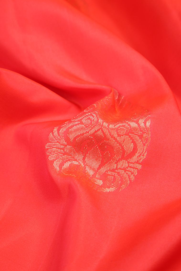 Strawberry Pink Soft Silk Saree with Copper Zari Buttis (small Dots Or Motifs) view 4