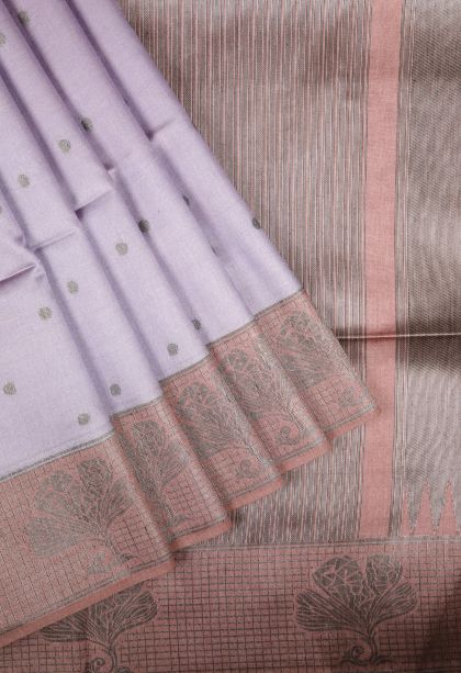 Lavender Purple Tussar Saree with Bronze Zari Buttis (small Dots Or Motifs)