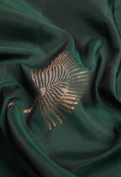 Bottle Green Soft Silk Saree with Copper Zari Buttis (small Dots Or Motifs)