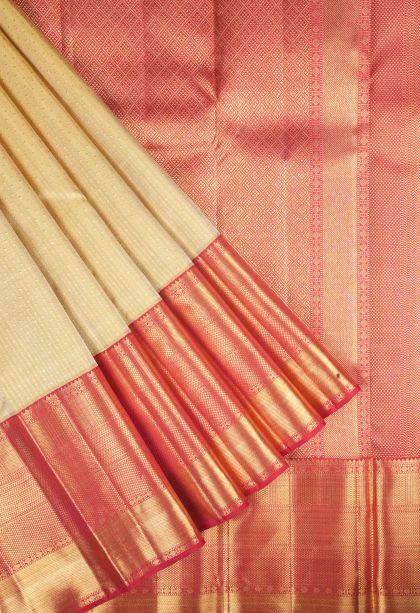 Cream White Kanchipuram Silk Sarees with Gold Zari Stripes