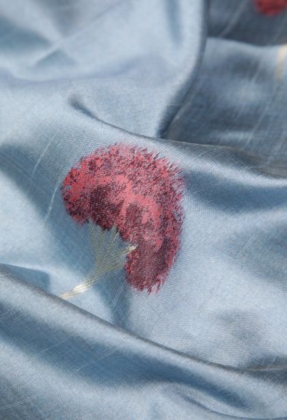 Sky Blue Tussar Saree with Silver Zari Buttis (small Dots Or Motifs)