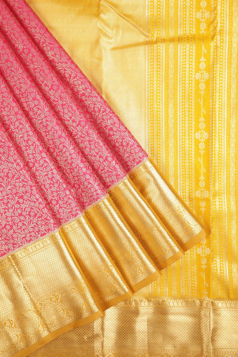 Magenta  Pink Samudrika Pattu with Copper Zari Floral Patterns view 1